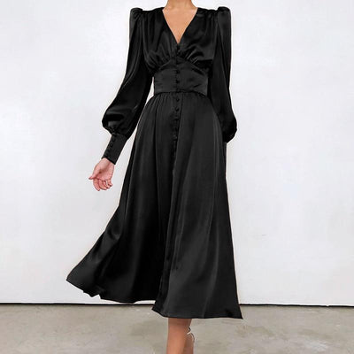 Rochie Neagra Din Satin Vintage Anilor 40