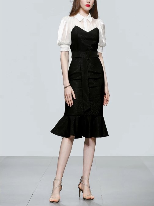 Rochie De Epocă Cu Talie Înaltă Anilor 40 Neagră