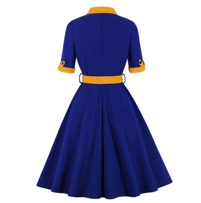 Rochie Vintage Toamna Albastru Galben