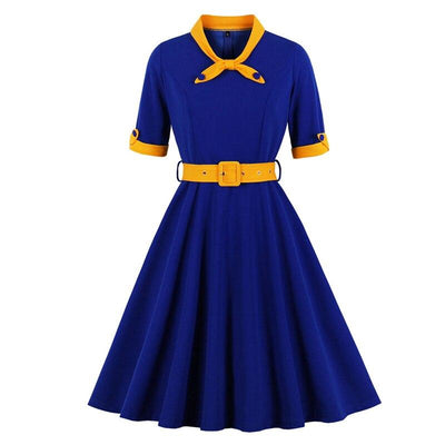 Rochie Vintage Toamna Albastru Galben