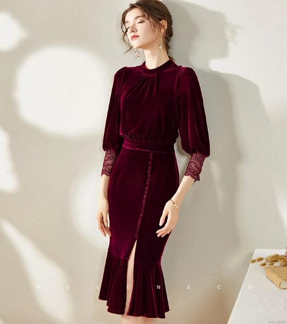 Rochie Vintage Toamna Iarna Burgundy