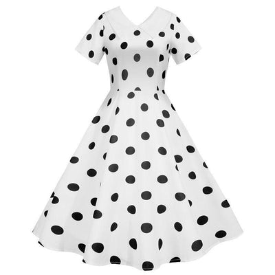 Rochie Albă Vintage Cu Buline Negre