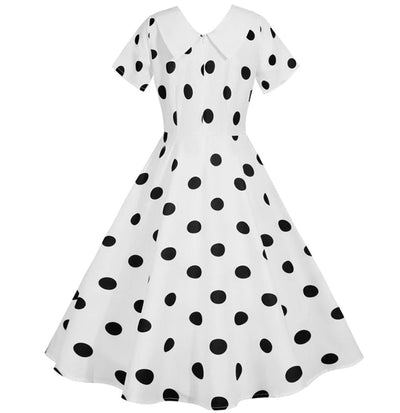 Rochie Albă Vintage Cu Buline Negre