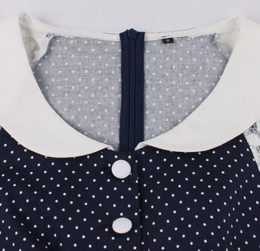 Rochie De Epocă Cu Guler Din Dantelă Albastră