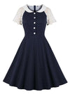 Rochie De Epocă Cu Guler Din Dantelă Albastră