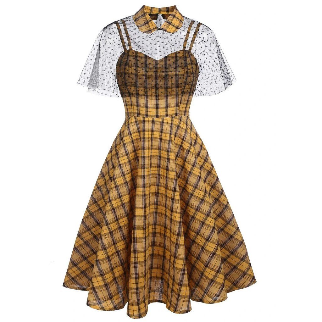 Rochie Vintage Check Cu Voal
