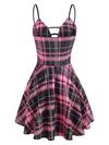 Rochie Cu Șireturi Vintage Check Roz