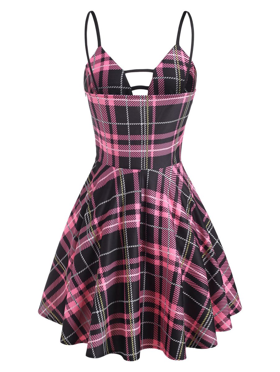 Rochie Cu Șireturi Vintage Check Roz