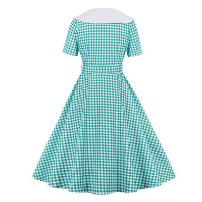 Rochie De Epocă Cu Carouri Turcoaz