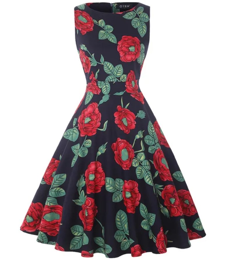 Rochie Vintage Chic Retro Bleumarin Flori