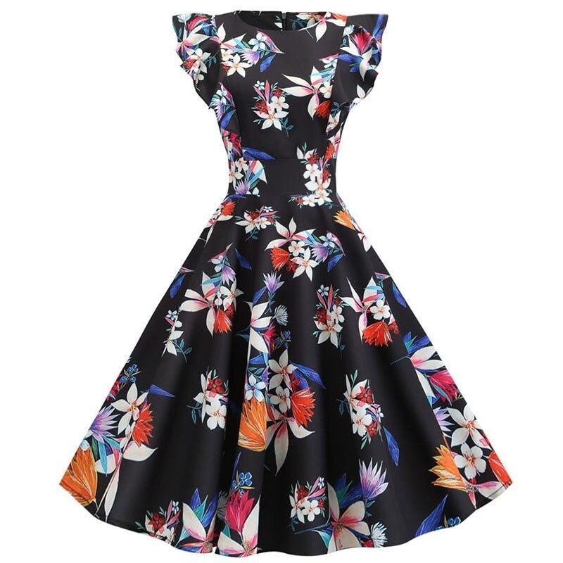 Vintage Chic Retro Negru Rochie Florală