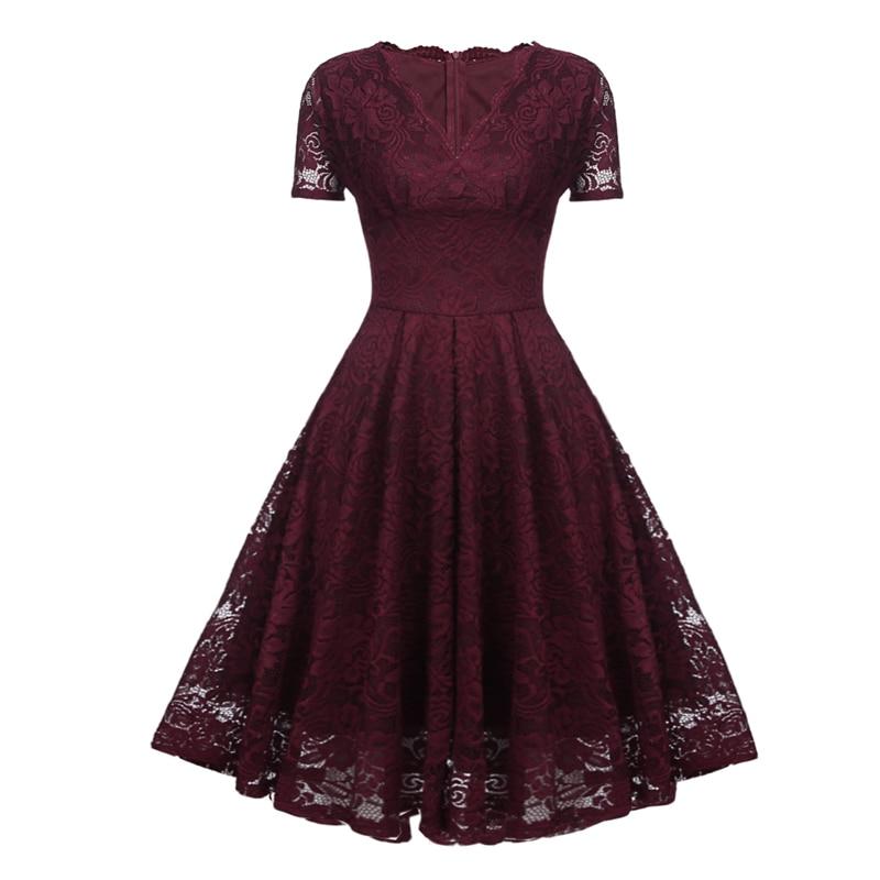 Rochie Vintage Din Dantela Cu Decolteu In V Bordeaux