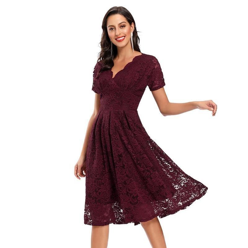 Rochie Vintage Din Dantela Cu Decolteu In V Bordeaux