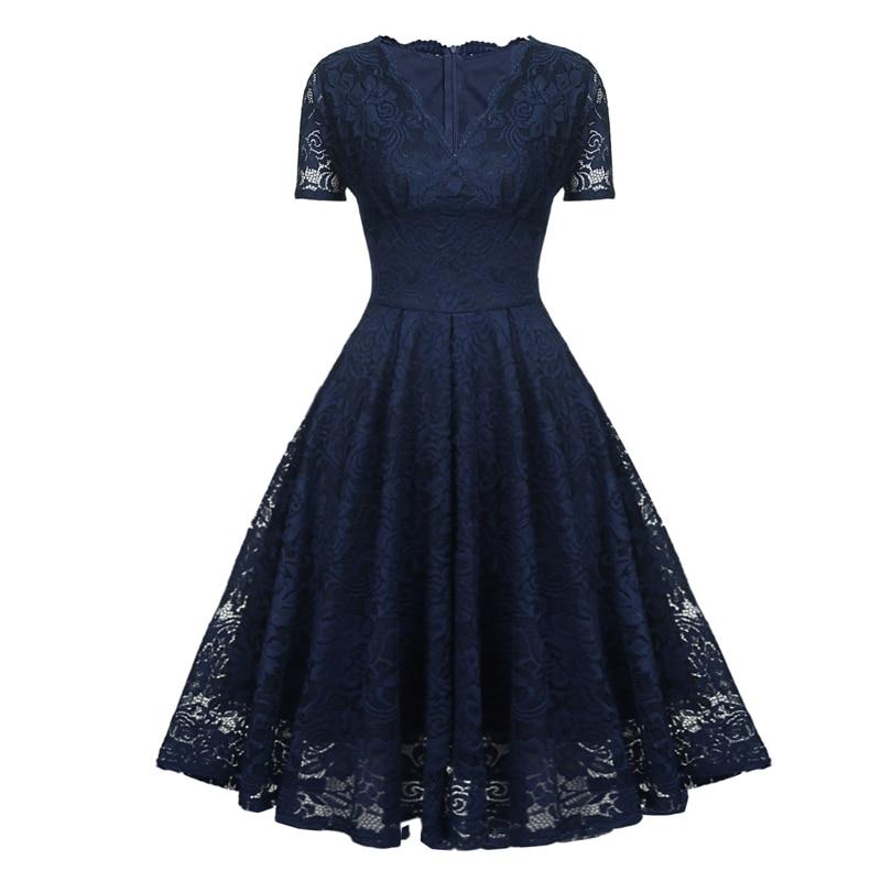 Rochie De Epocă Cu Decolteu În V Bleumarin Din Dantelă