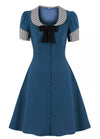 Rochie Vintage Albastră Cu Gât Rotund