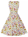 Rochie Vintage Cu Decolteu Rotund Flori Crem