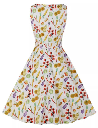 Rochie Vintage Cu Decolteu Rotund Flori Crem