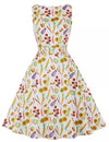 Rochie Vintage Cu Decolteu Rotund Flori Crem