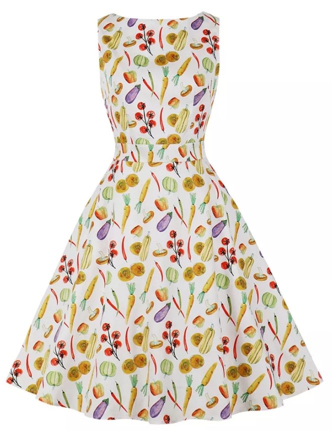 Rochie Vintage Cu Decolteu Rotund Flori Crem