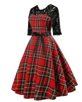 Rochie Din Dantelă Vintage Cu Carouri