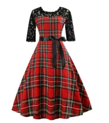 Rochie Din Dantelă Vintage Cu Carouri