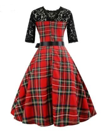 Rochie Din Dantelă Vintage Cu Carouri