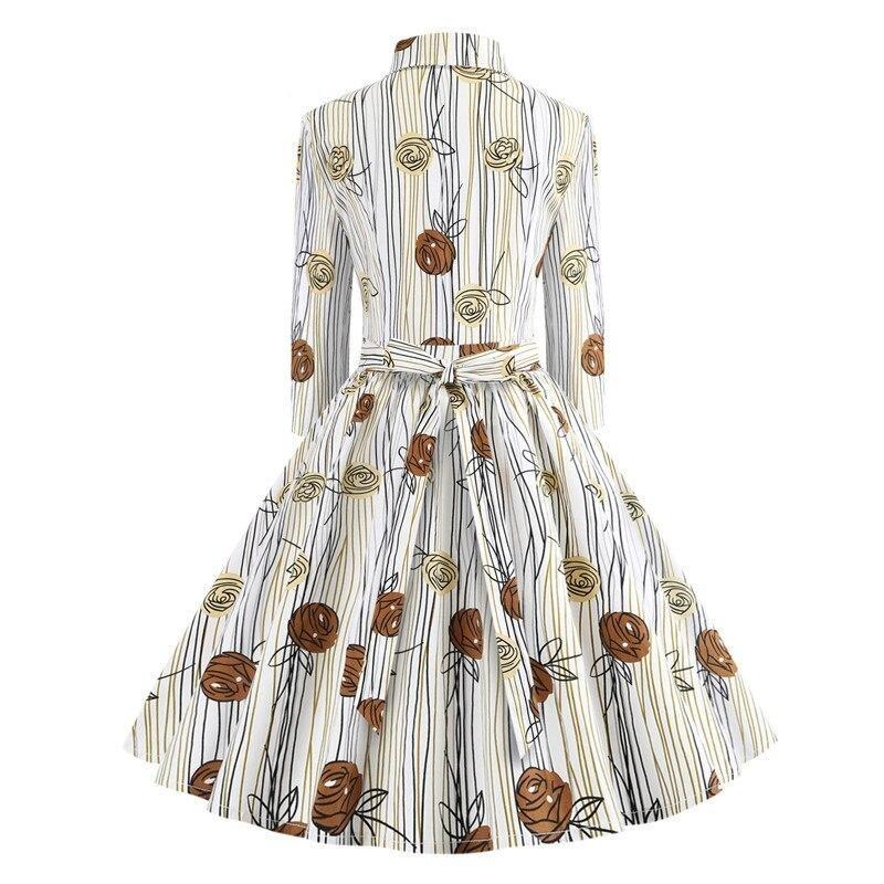 Rochie Vintage Desen Maneci Lungi