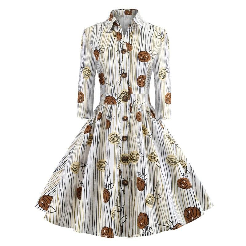 Rochie Vintage Desen Maneci Lungi