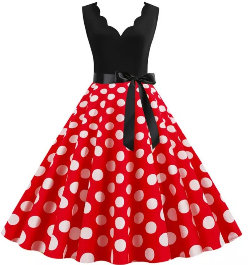 Rochie De Damă Vintage Roșie Cu Buline