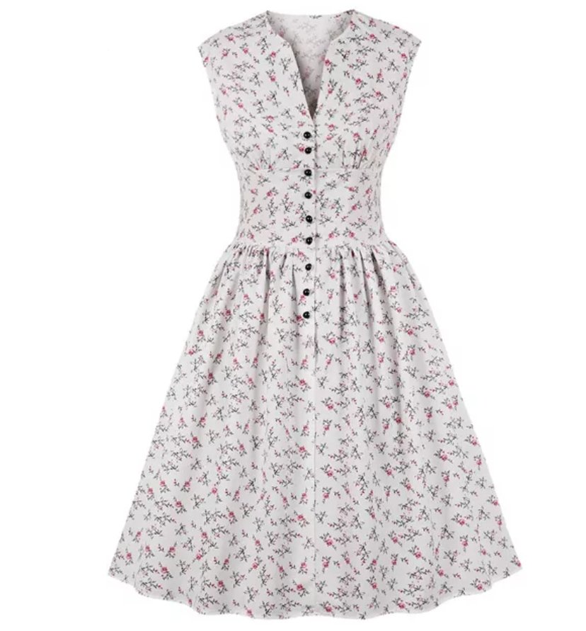 Rochie Vintage Marime Mari Ani 50 Flori Albe