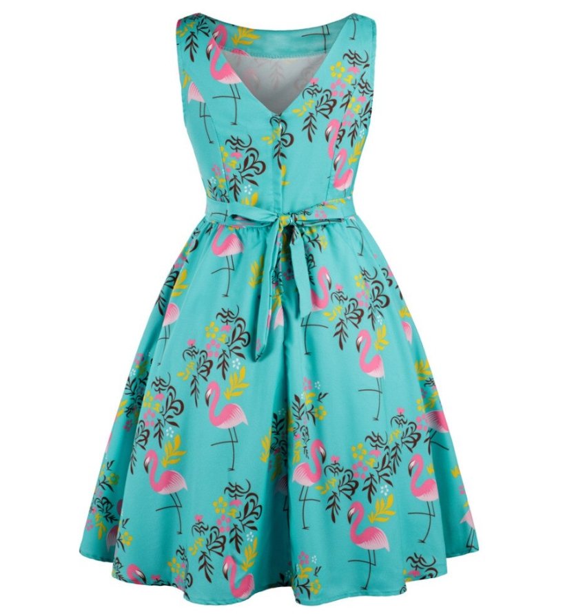 Rochie Vintage Plus Size Bird Albastru