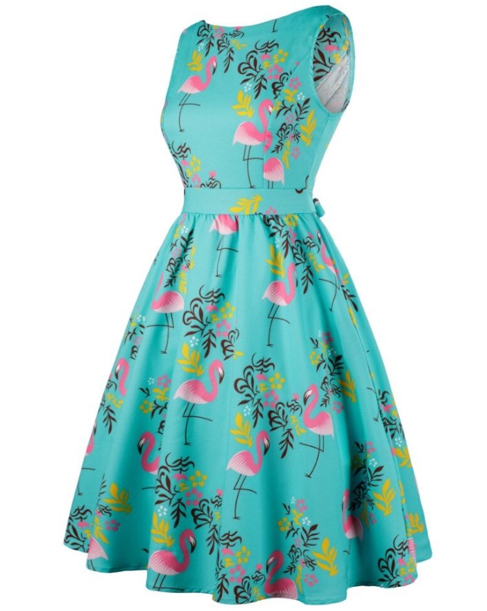 Rochie Vintage Plus Size Bird Albastru