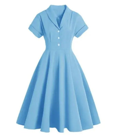 Rochie Vintage Marime Plus Nasturi Albastru