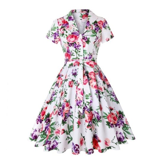 Rochie Vintage Cu Flori Albe Marimi Mari