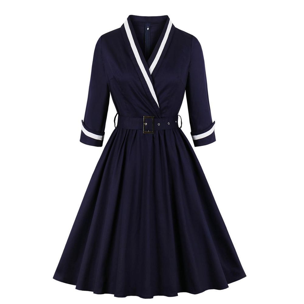 Rochie Vintage Cu Decolteu În V De Mărime Mare Bleumarin