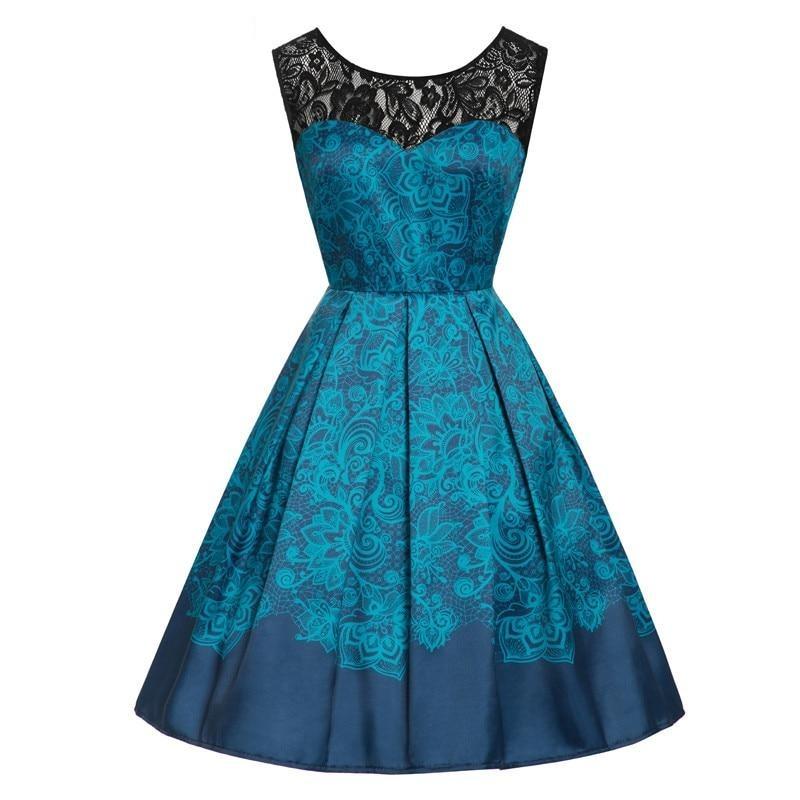 Rochie Rockabilly Din Dantela Vintage Plus Size Albastra