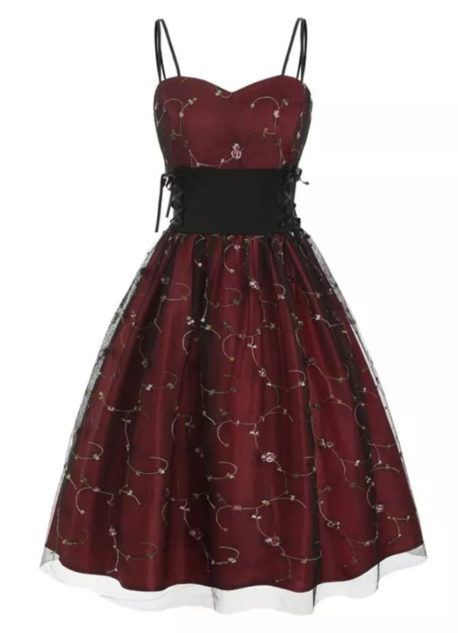 Rochie Vintage Cu Talie Înaltă Mărimea Burgundă