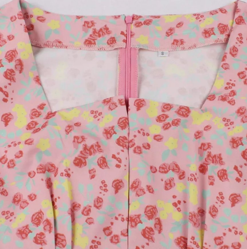 Rochie Vintage Cu Talie Inalta Marime Plus Roz