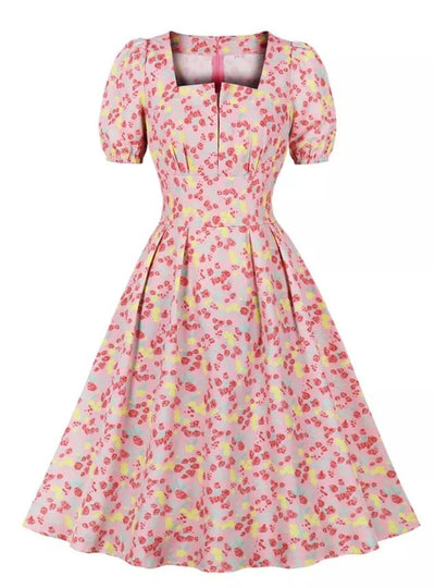 Rochie Vintage Cu Talie Inalta Marime Plus Roz