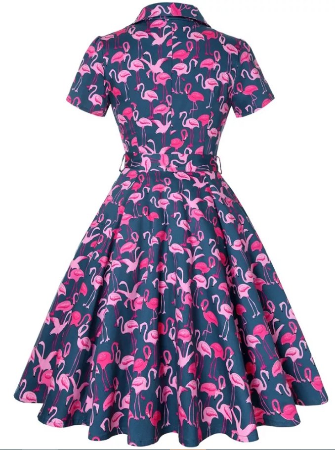 Rochie Vintage Plus Size Bleumarin Păsări