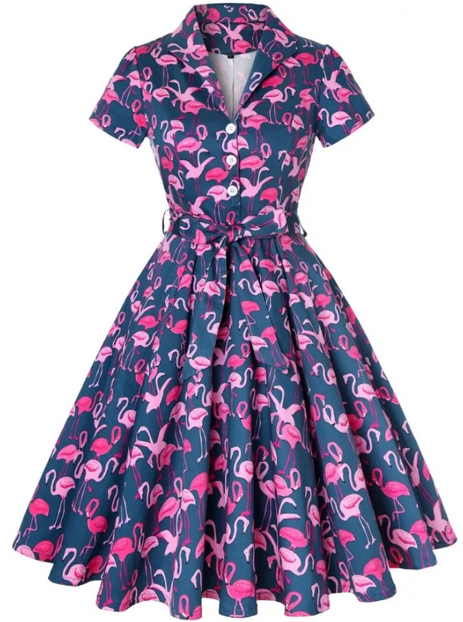 Rochie Vintage Plus Size Bleumarin Păsări