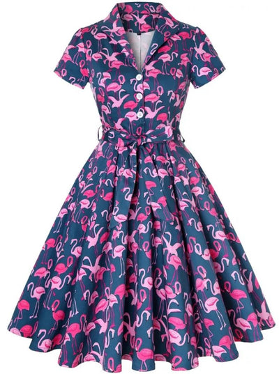 Rochie Vintage Plus Size Bleumarin Păsări