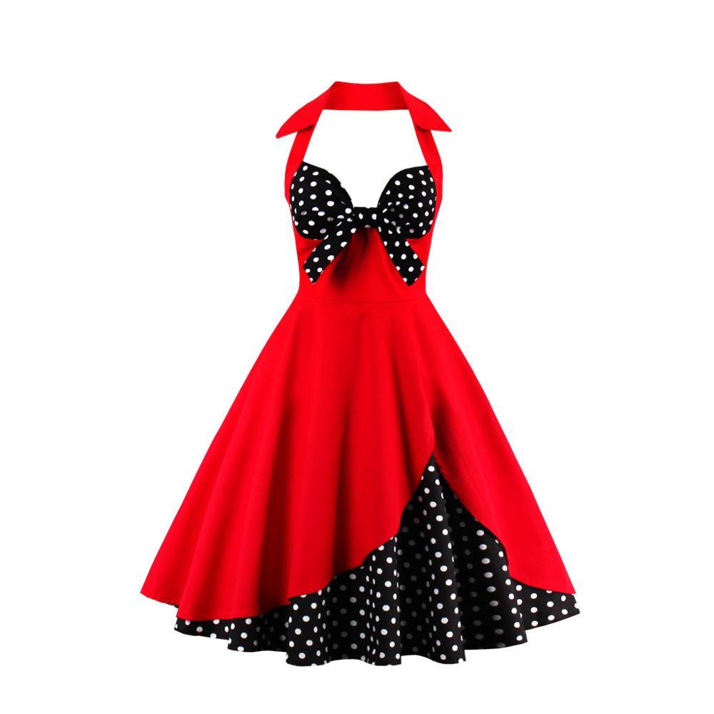 Rochie Vintage Marime Plus Negru Rosii Buline
