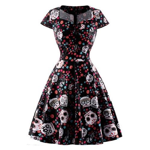 Rochie Neagră Cu Craniu De Mărime Plus Vintage