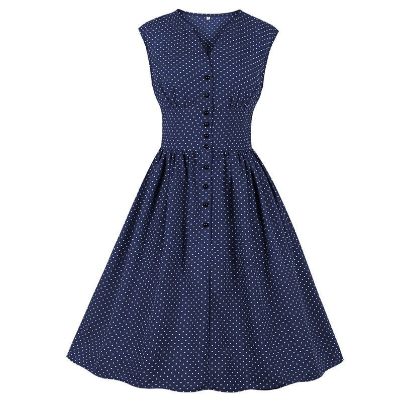 Rochie Vintage Cu Buline Albastre Marimi Mari
