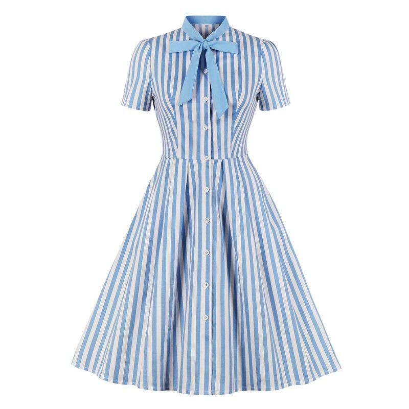 Rochie Vintage Cu Dungi Albastre Marimi Mari