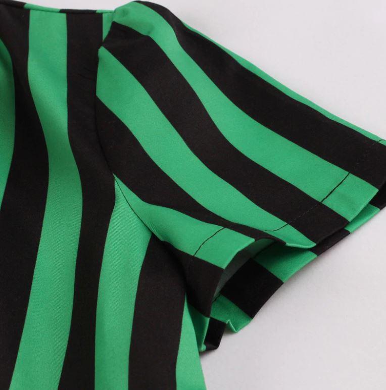 Rochie Vintage Plus Size Cu Dungi Verde