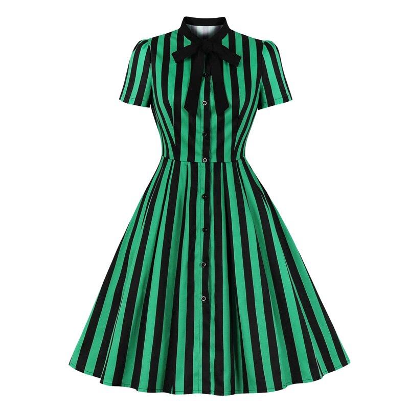 Rochie Vintage Plus Size Cu Dungi Verde