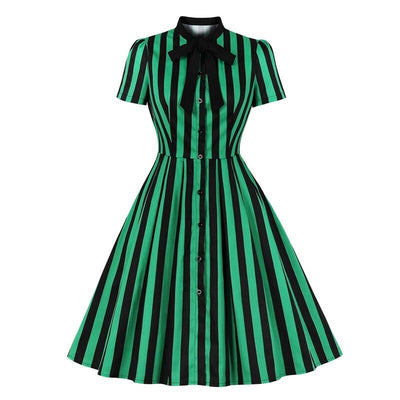 Rochie Vintage Plus Size Cu Dungi Verde
