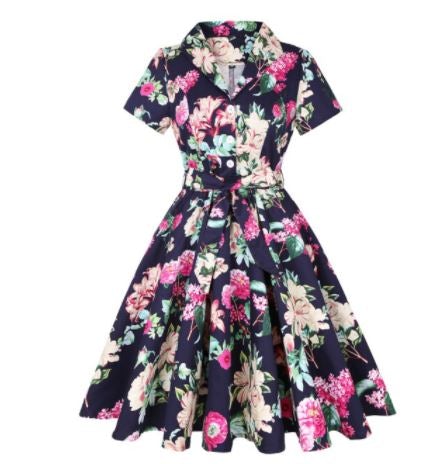 Rochie Vintage Cu Flori Rockabilly Marimi Mari